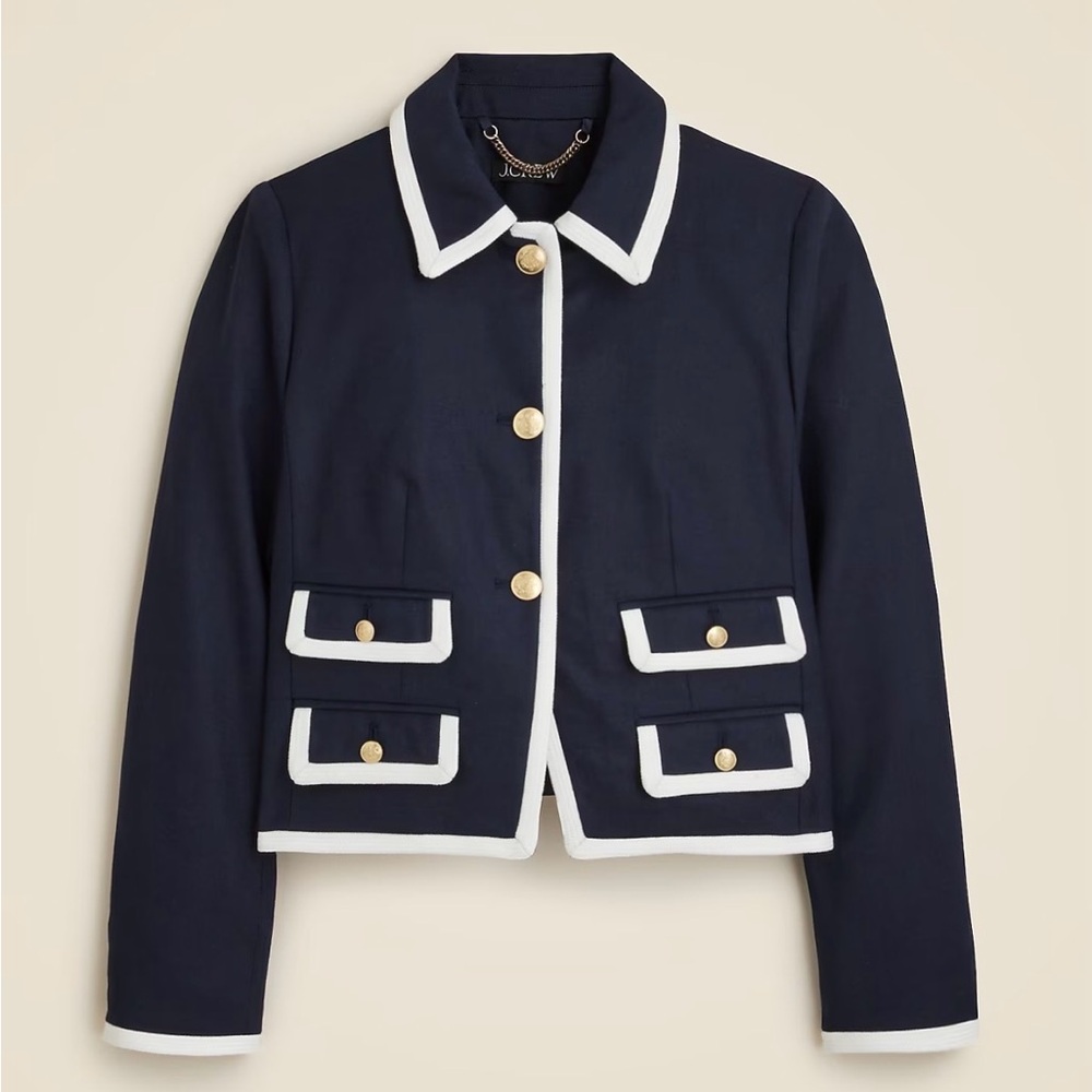 J. Crew Lucie lady jacket in stretch linen blend 8 Navy White New with Tags $268 - Picture 2 of 11